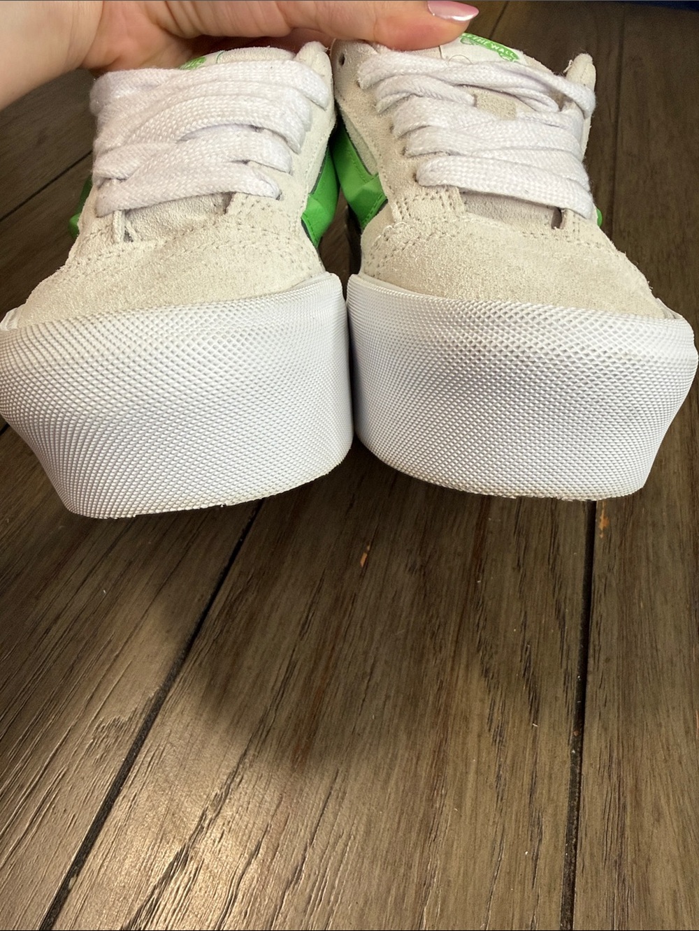 Women’s Vans Kids Cream Suede Green Stripe Knu Stack Platform Sneakers size 6.5 - Picture 3 of 10